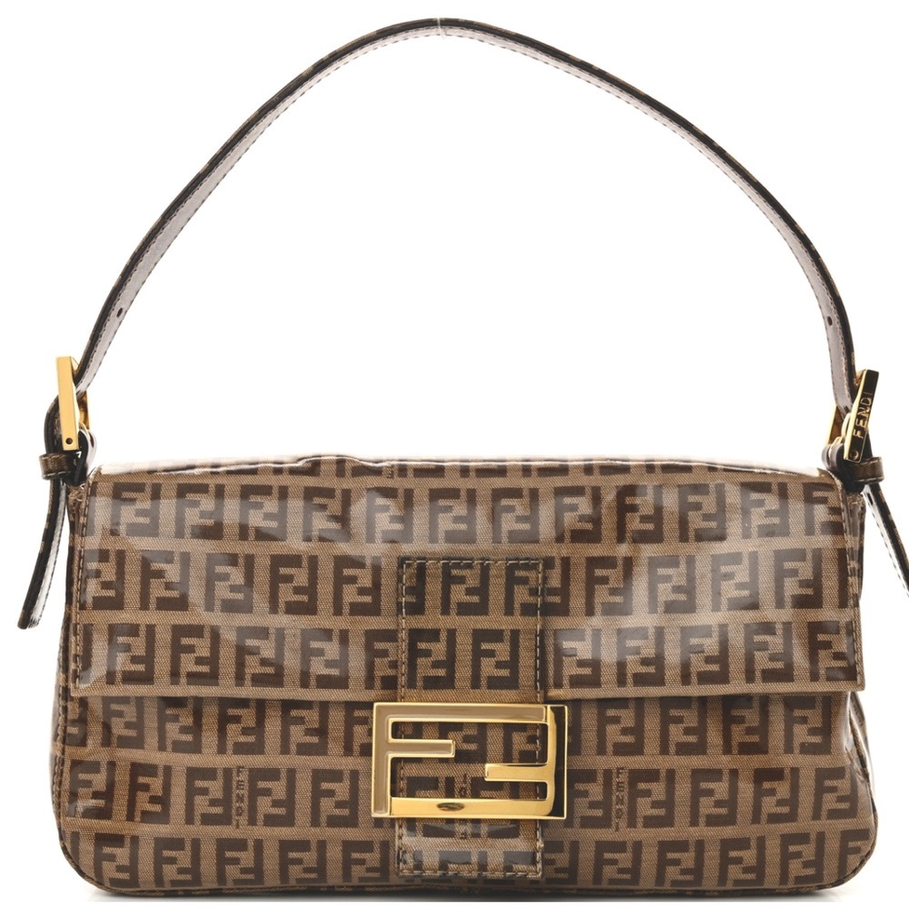 AUTH RARE FENDI zucchino Baguette Clear vinyl coated canvas Bag Like New